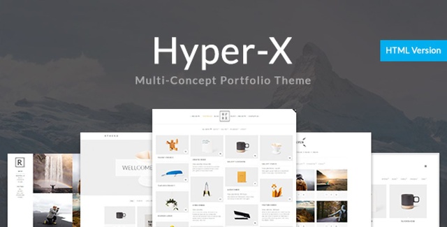 HyperX responsive WordPress portfolio theme with full-screen layout and masonry grid portfolio display