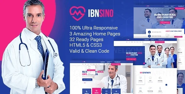 IBNSINO medical center HTML template homepage preview showcasing responsive healthcare website design