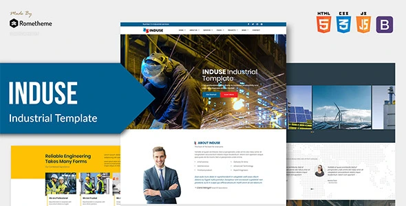 INDUSE industrial services HTML template with responsive Bootstrap 4.2 layout for corporate websites