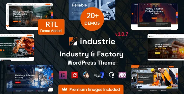 Industrie industrial WordPress theme demo showcasing factory and construction website layouts