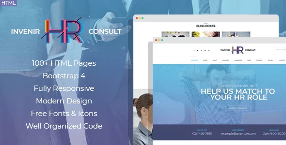 Invir HR recruiting agency HTML5 template preview showing recruitment website layout with employer and candidate sections