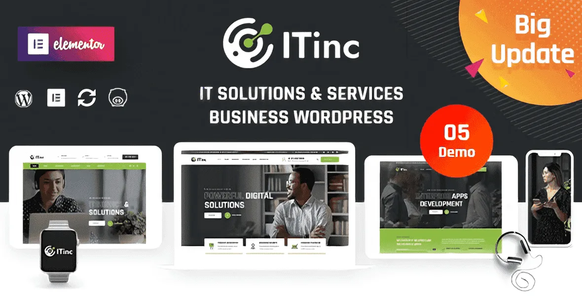 ITInc WordPress theme demo showcasing a modern IT solutions company website layout