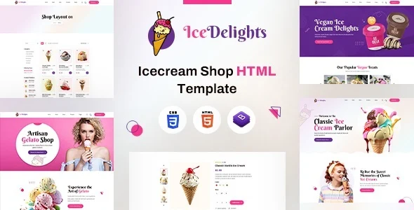IceDelights responsive ice cream shop HTML template with vibrant design