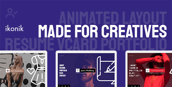Ikonik responsive resume vCard HTML template with animated portfolio layout