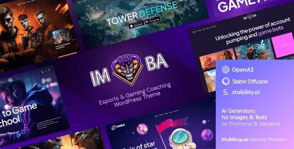 Imba gaming coaching WordPress theme with Elementor compatibility