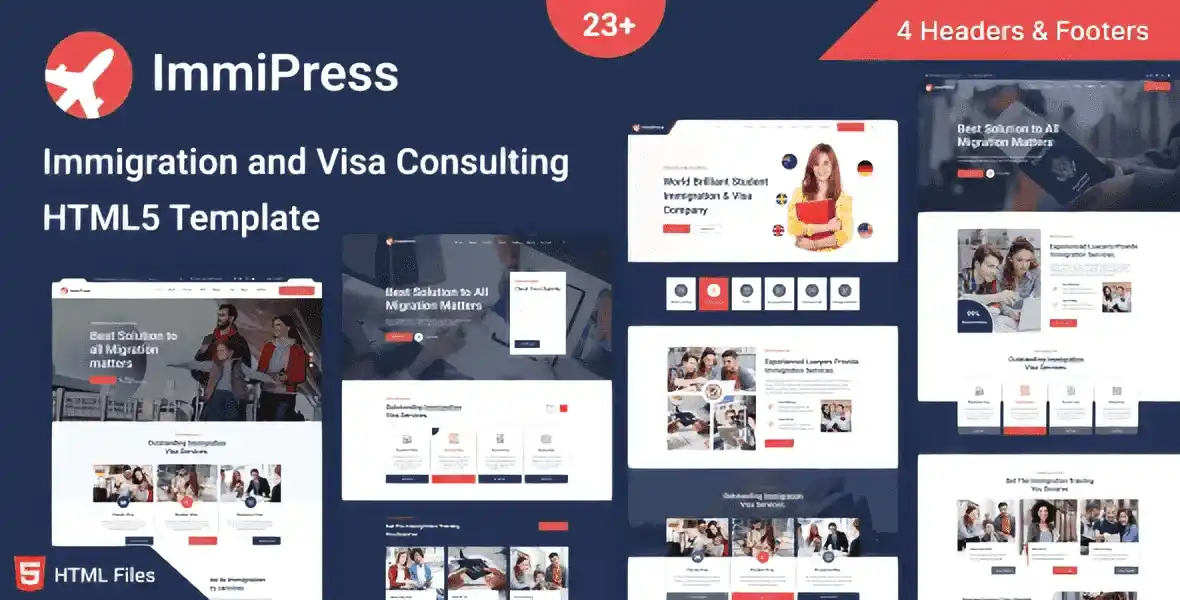 ImmiPress immigration visa consulting HTML5 template homepage layout preview