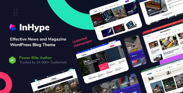 InHype WordPress blog and magazine theme interface showing responsive layout and content blocks