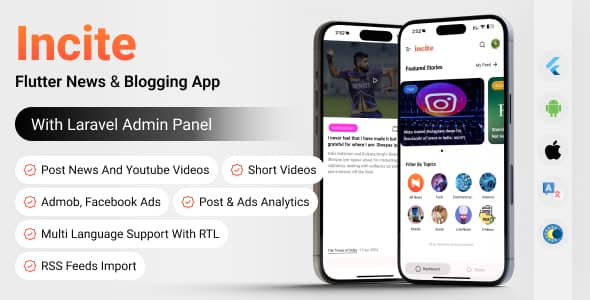 Incite short news app Flutter interface with Laravel admin panel