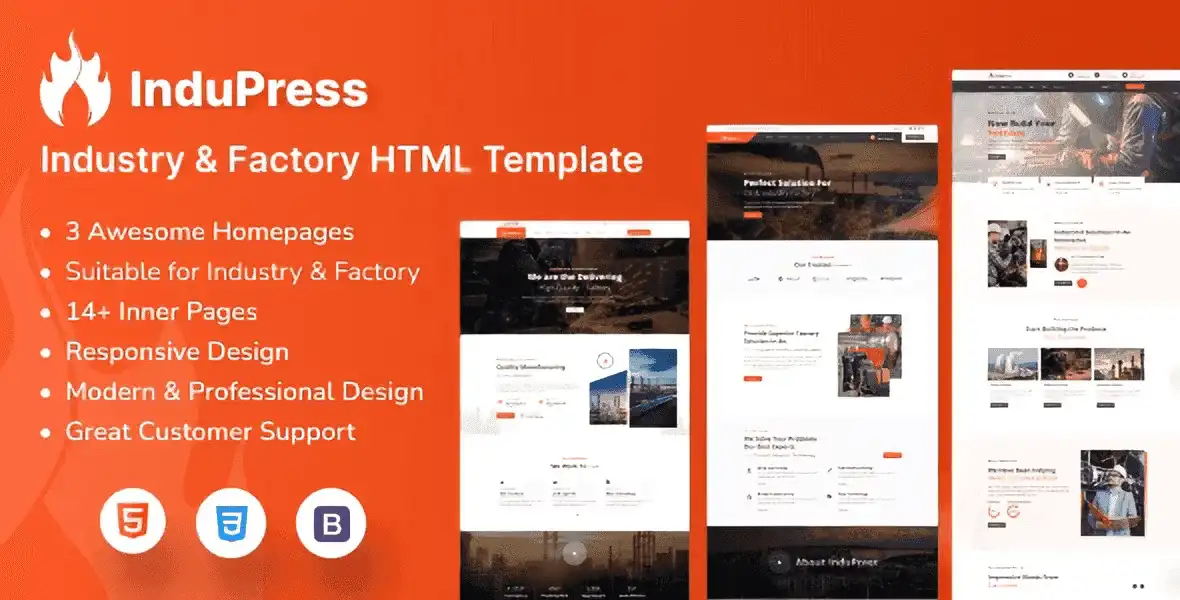 InduPress industry and factory HTML template homepage preview