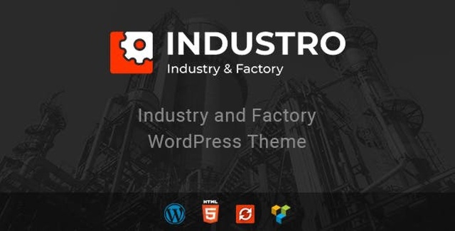 Industro industrial WordPress theme showcasing a professional factory and construction website layout