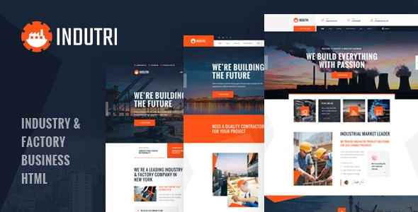 Indutri industrial HTML template showcasing professional factory and manufacturing website design with responsive layout