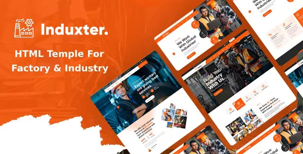 Induxter industrial HTML5 template homepage preview for factory and construction websites