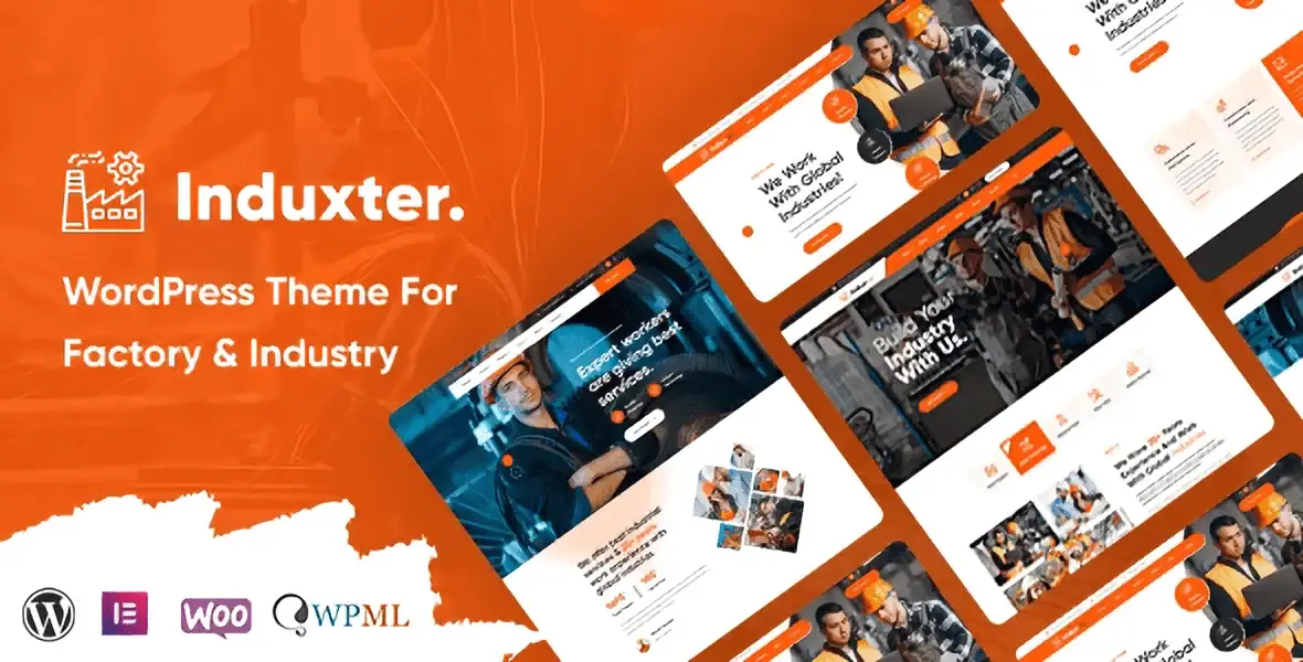 Induxter industrial WordPress theme homepage layout for factory and construction business websites