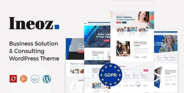 Ineoz business consulting WordPress theme homepage layout with Elementor design