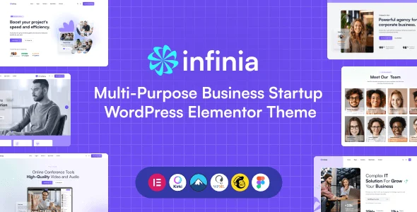 Infinia multipurpose WordPress Elementor theme preview for business and startup websites
