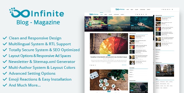 Infinite secure PHP blog and magazine script with responsive layout and admin dashboard features
