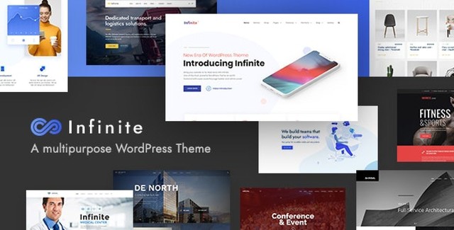 Infinite multipurpose WordPress theme demo showcasing multiple website layouts and design styles