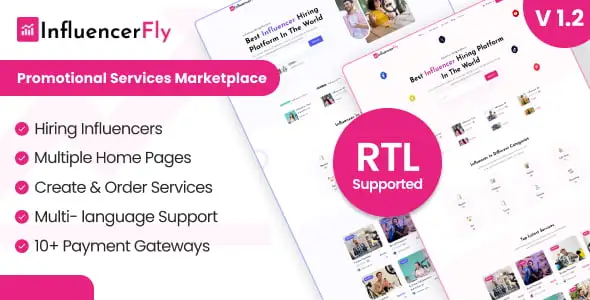 InfluencerFly influencer marketplace dashboard showing admin, influencer, and customer panels