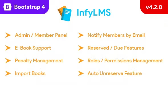 InflyLMS Laravel library management system dashboard interface
