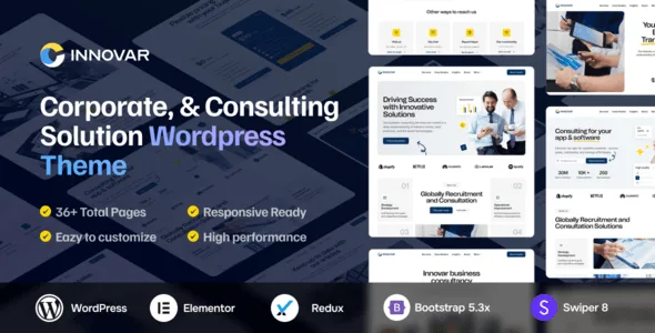 Innovar corporate WordPress theme with Elementor page builder preview