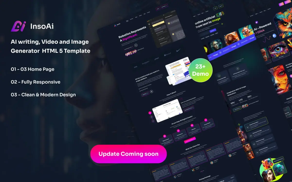 InsoAi AI content generator HTML5 template homepage layout