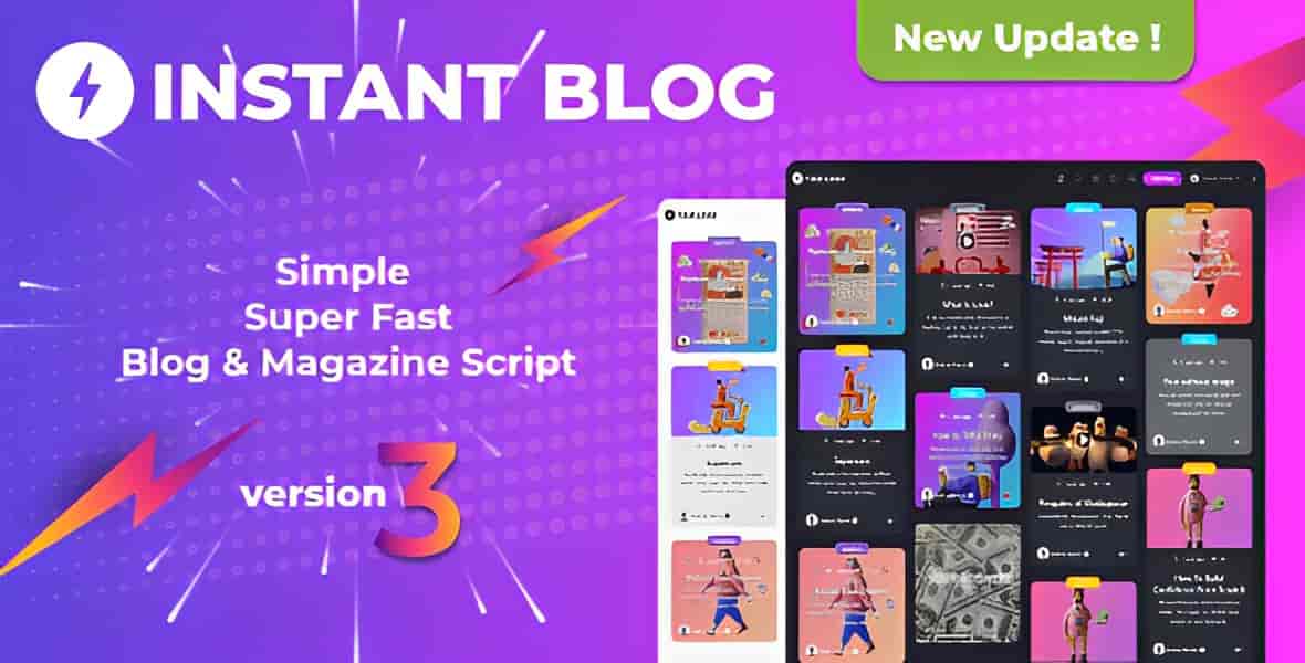 Instant Blog PHP Script responsive blog and magazine template with AMP support