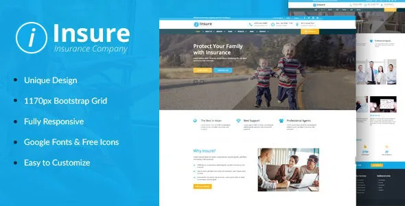 Insure – responsive insurance and finance HTML template with project showcase and blog sections