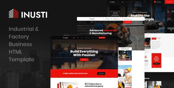 Inusti industrial HTML template preview for factory and construction business websites