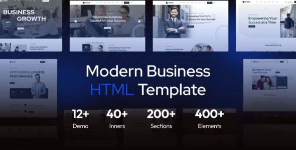 Invena business consulting HTML template dashboard showing multiple homepage demos and responsive layout