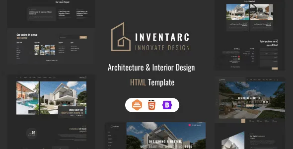 Inventarc architecture and interior design HTML template preview showing a clean modern layout