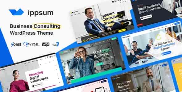 Ippsum business consulting WordPress theme showing responsive corporate website layout