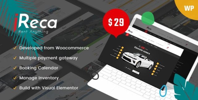 Ireca WordPress theme dashboard showing vehicle rental booking management interface
