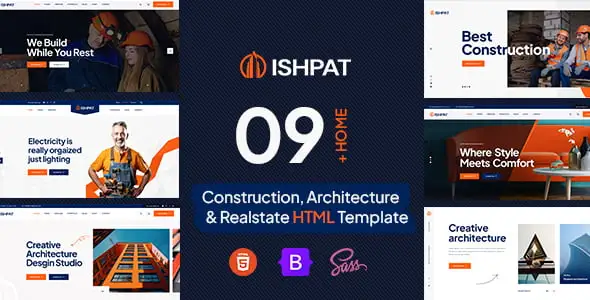 Ishpat construction HTML template with responsive Bootstrap 5 design