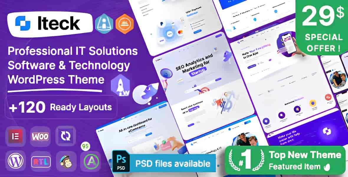 Iteck technology WordPress theme homepage design for IT services and digital agencies