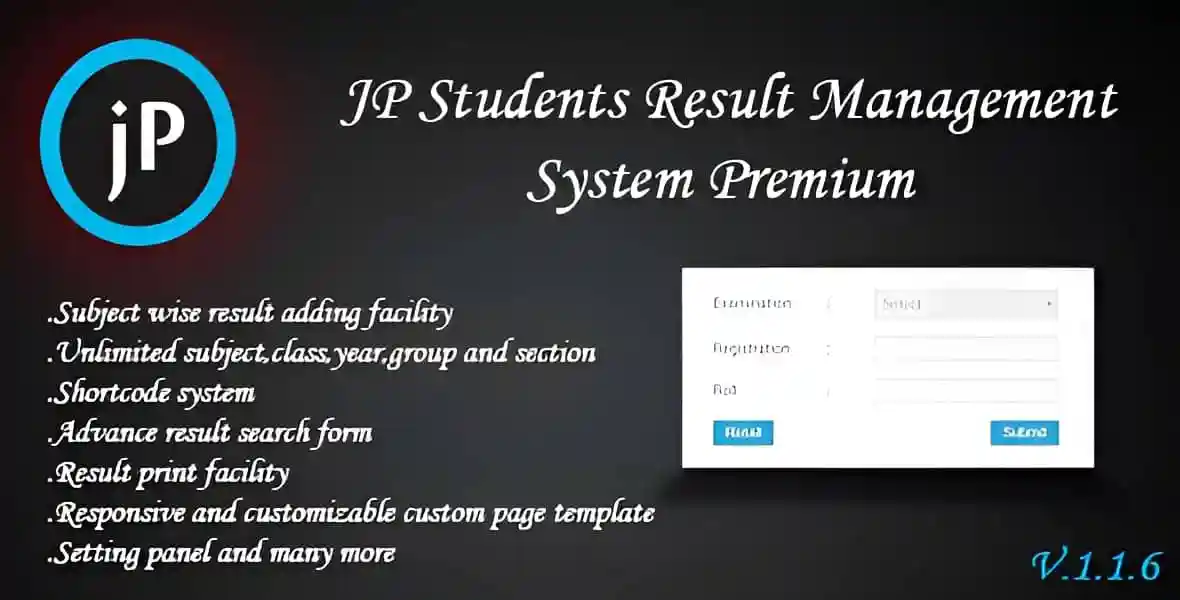 JP Student Result Management WordPress Plugin dashboard interface