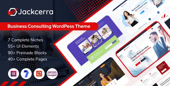 Jackcerra Business Consulting WordPress Theme with Elementor integration and multiple pre-built websites