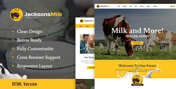 JacksonsMilk Dairy Farm HTML5 Template for responsive, retina-ready agriculture and food business websites