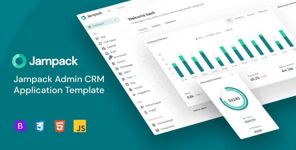 Jampack CRM admin dashboard template built on Bootstrap 5 with 40+ HTML pages