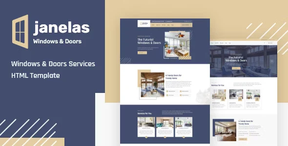 Janelas window and door services HTML template preview on desktop and mobile