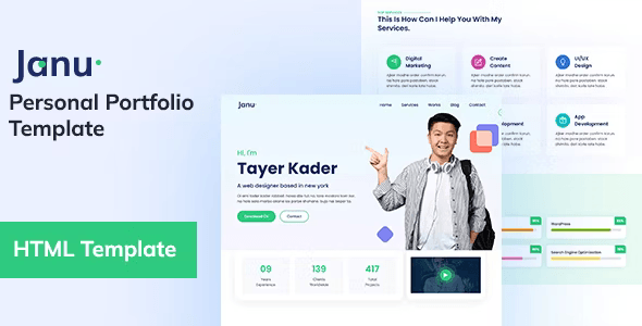 Janu personal portfolio HTML template with a clean modern design layout