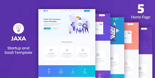 Jaxa startup and SaaS HTML template with 6 pre-built demos