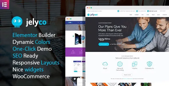 JelyCo WordPress theme preview for ISP, telecom and web hosting business website