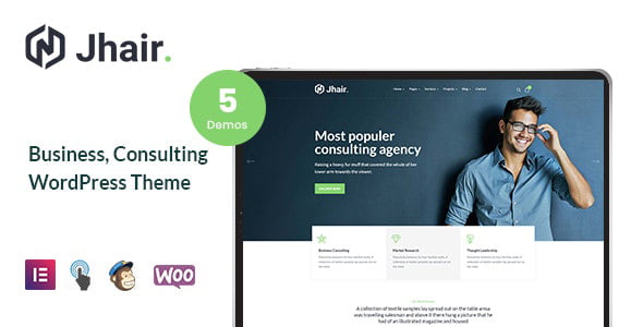 Jhair business consulting WordPress theme – modern corporate design
