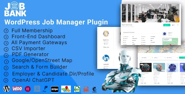 JobBank WordPress job board plugin with drag-and-drop form builder and location-based job search