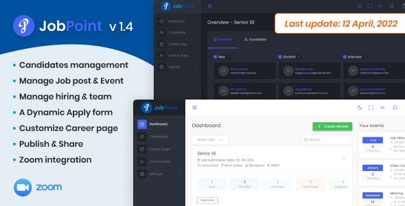 JobPoint recruitment management system PHP script dashboard interface