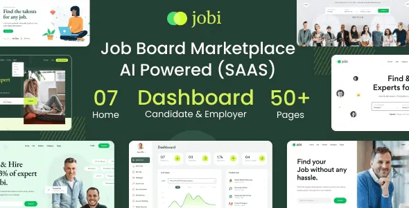 Jobi AI job board script dashboard interface showing candidate matching and employer management features