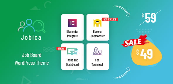 Jobica Elementor IT job board WordPress theme homepage preview