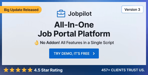 Jobpilot Laravel job portal script interface with dark theme