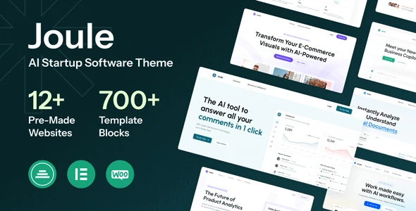 Joule AI startup Elementor WordPress theme with modern responsive design and widget library