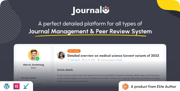 Journalo journal management and peer review WordPress plugin interface